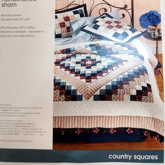 Vintage 90s Twin Patchwork Quilt & Sham Set Floral Handcrafted Country Squares - Picture 1 of 5